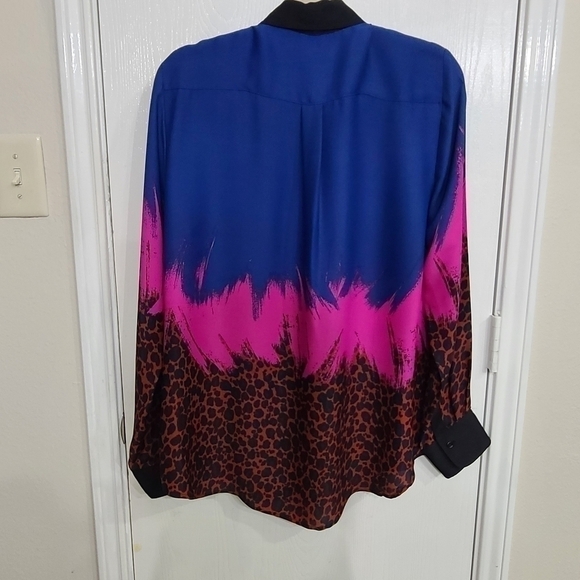 ANNE KLEIN BLUE PINK MULTI PRINT Button Down Blouse Top Shirt Womens  14 - Picture 6 of 9